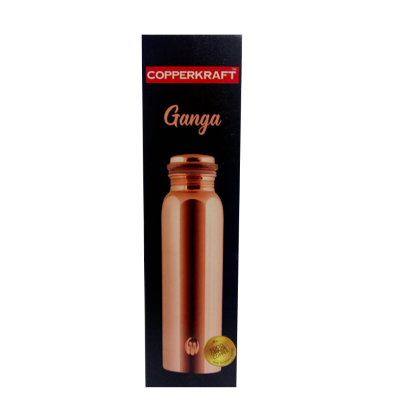 Seamless Pure Copper Water Bottle COPPERKRAFT Ganga 1000 ml/34 oz Glossy Mirror/Shiny Mirror Finish 