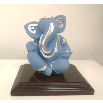 Blue Ganesh on Wooden Base Figurine