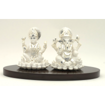 Laxmi-Ganesh With Wooden Base Figurine