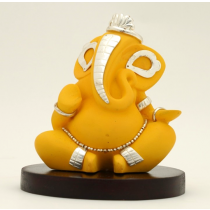 Yellow Ganesh With Wooden Base Figurine
