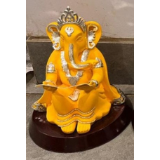 Gyani Ganesh (Yellow) with wooden base Figurine